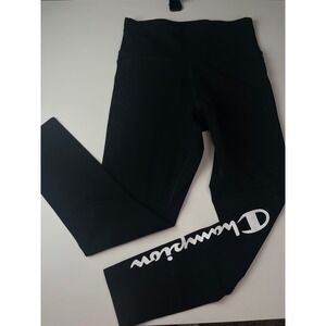 Champion Womens Black Script Logo Leggings Medium M3278G Striped Athletic Pants